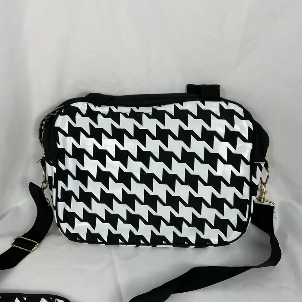 Harajuku Lovers Houndstooth Messenger Bag Black & White Laptop Shoulder Y2K